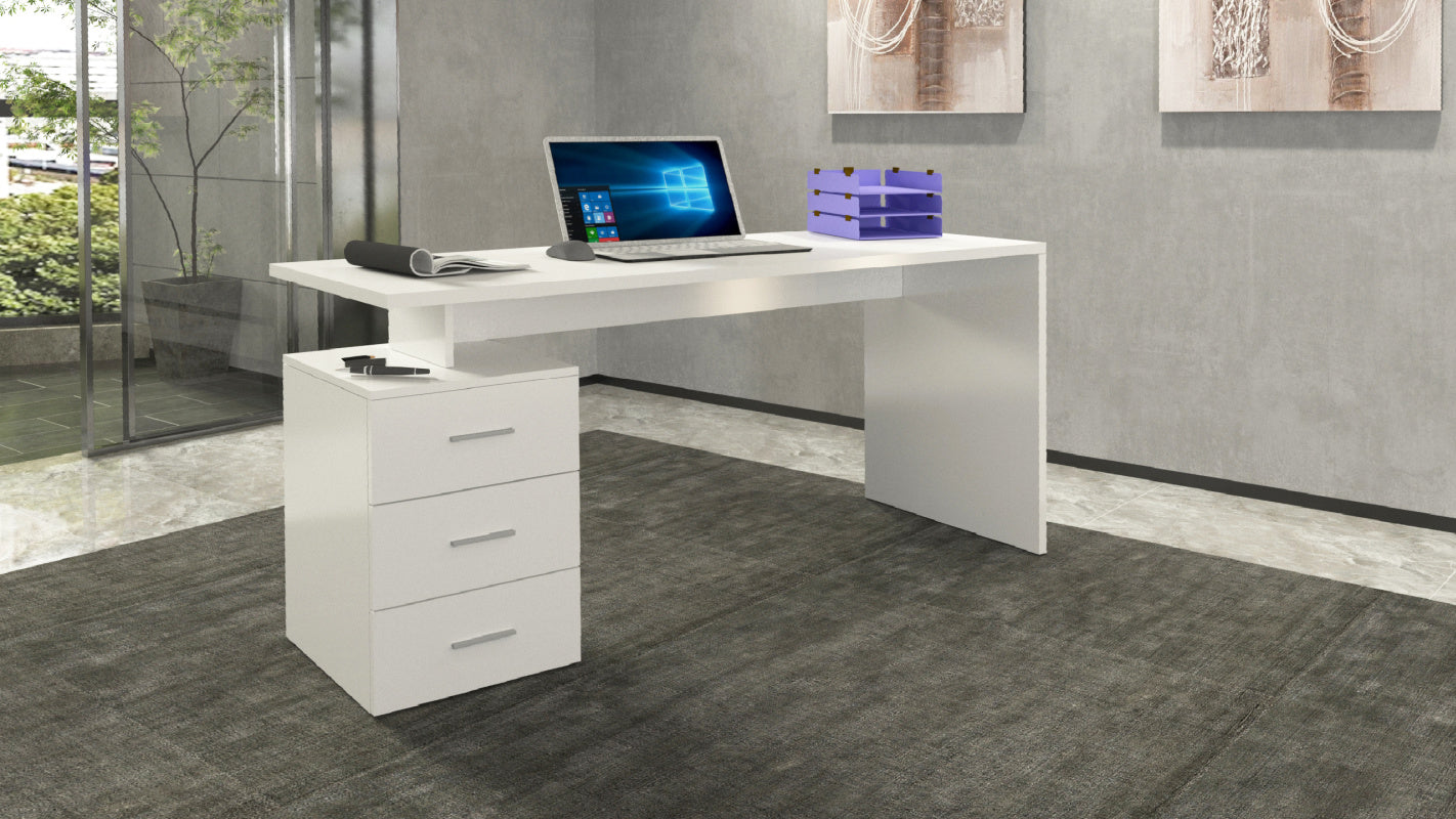 NEW SELINA Desk by Web Furniture, featuring a spacious 160 cm wide rectangular work surface, ideal for dual monitor setups and professional home office use. Glossy white.