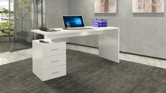 NEW SELINA Desk by Web Furniture, featuring a spacious 160 cm wide rectangular work surface, ideal for dual monitor setups and professional home office use. Glossy white.