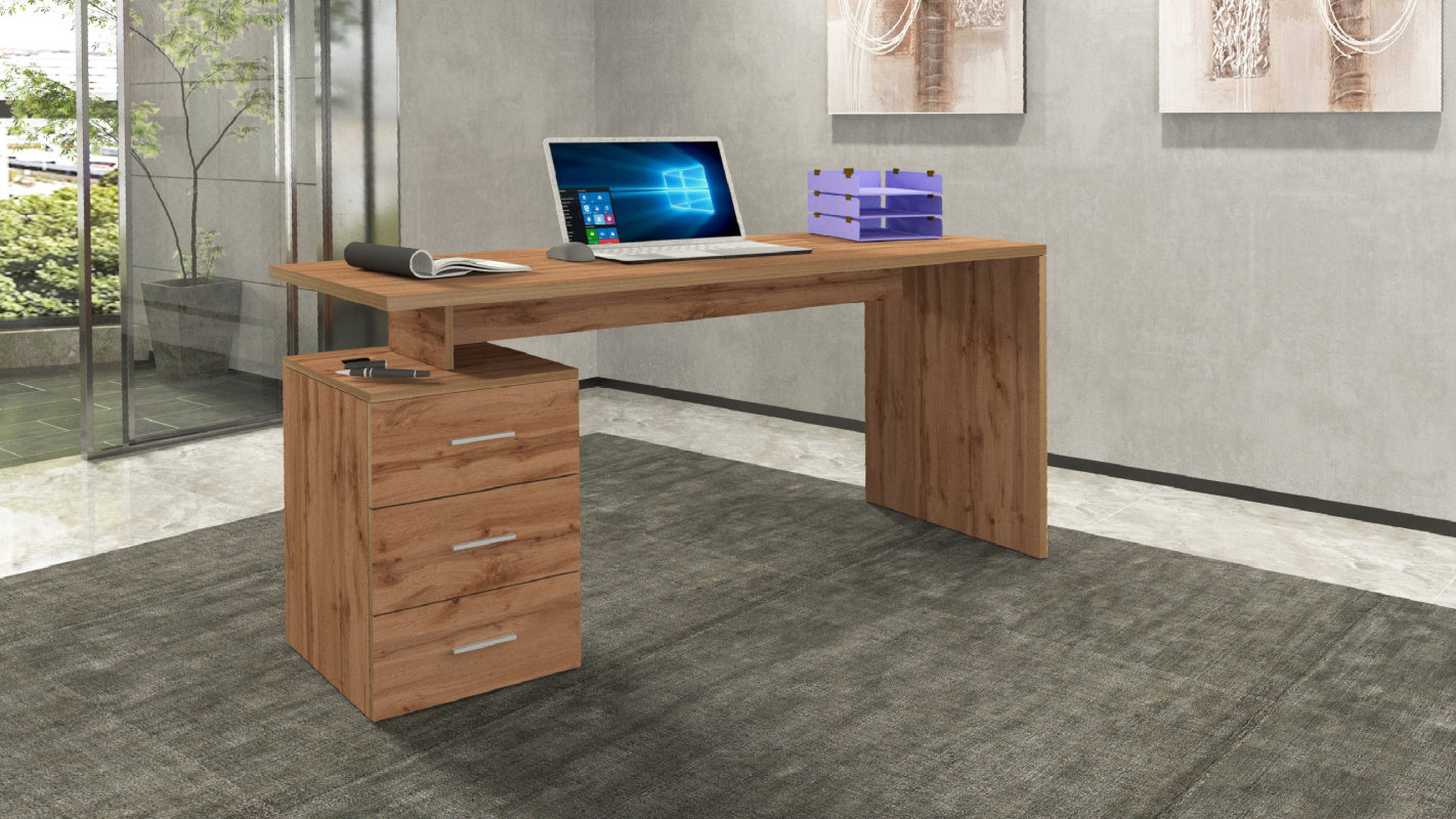 NEW SELINA Desk by Web Furniture, featuring a spacious 160 cm wide rectangular work surface, ideal for dual monitor setups and professional home office use. Wotan oak.