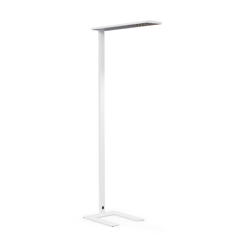 Noe Industrial Chic LED Floor Lamp (196.5 cm) made of aluminum, featuring 11900 lumens, adjustable arms, integrated dimmer, and configurable 3000K/4000K color temperatures and Black/White finishes. White.