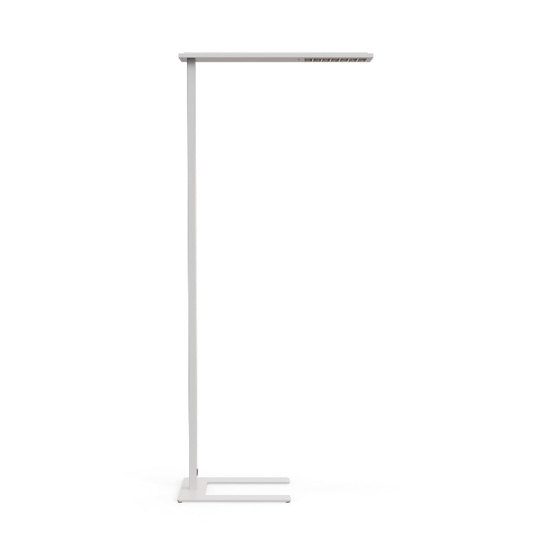 Noe Industrial Chic LED Floor Lamp (196.5 cm) made of aluminum, featuring 11900 lumens, adjustable arms, integrated dimmer, and configurable 3000K/4000K color temperatures and Black/White finishes. Side view